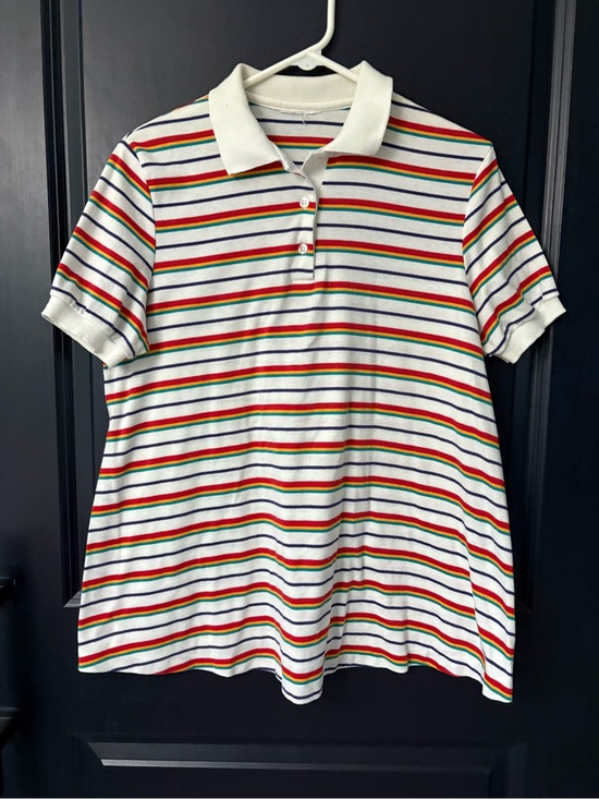 Source Unknown Tops - Vintage 70s Rainbow Stripe Maternity Polo Tunic Top A-Line Retro Groovy L